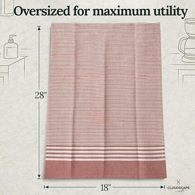 CLOUDSCAPE Kitchen Towels Set of 6 : Cotton-Blended Dish Cloths, Waffle Weave Quick-Drying Dish Towels for Kitchen Essentials, Highly Absorbent, Durable 18”x28” Hand Towels with Hanging Loop - Rust
