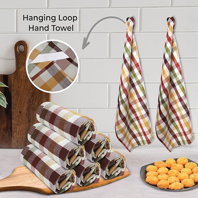 Urban Villa Kitchen Towels 100% Cotton Dish Towels for Kitchen (Set of 6) 20”x30” Dish Cloths Highly Absorbent Kitchen Linen Set with Hanging Loop Perfect for Drying Dishes Cleaning – Harvest Checks