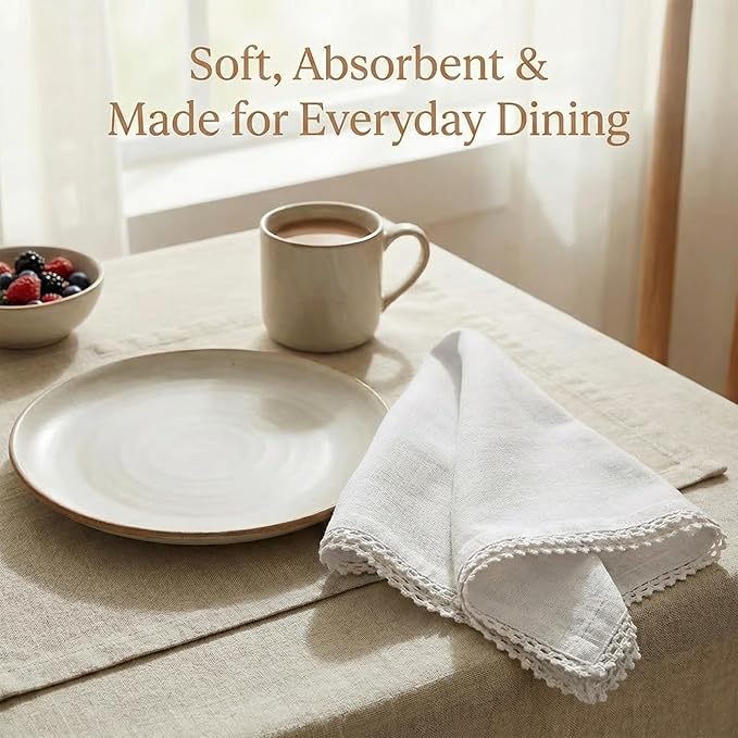 ACCENTHOME White Cloth Napkins Set of 12 18x18 inch Cotton Dinner Napkins - Washable Soft Premium Hotel Quality Reusable Perfect Table Napkins for Family Dinners, Weddings & Everyday Use