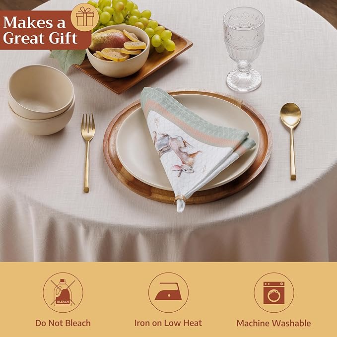 Maison d' Hermine Cloth Napkins Set of 4 100% Cotton Everyday Reusable Square Napkins Cloth Washable Dinner Wedding Restaurant Gifts for Mothers Day Spring/Summer (Rabbits At Dawn, 18" x 18")