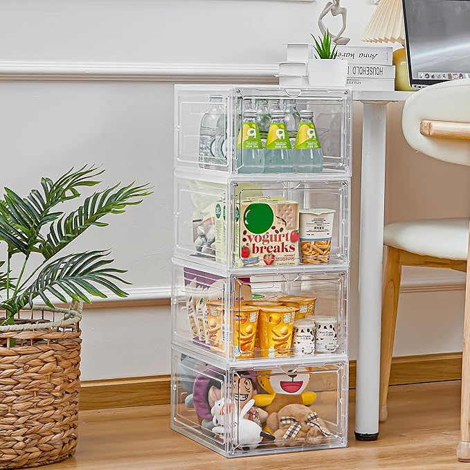 LXLXXL Storage Bins with Lids, 9 Pack Plastic Storage Containers with Magnetic Door, 19 Qt Stackable Clear Storage Box for Home, Office Organizing