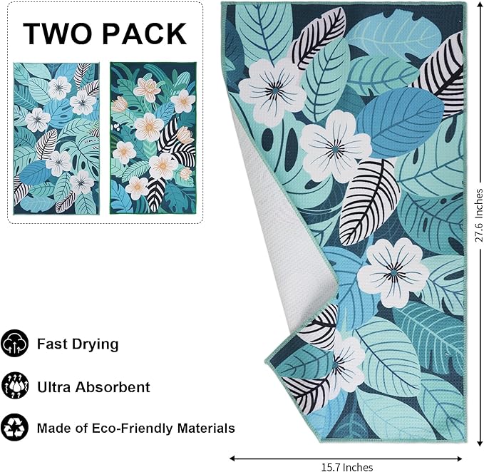 Waffle Kitchen Towels Set of 2 Pack 15.7" x 27.6" Quick Dry Microfiber Tea Dish Towel with Hanging Loop, Ultra Absorbent Reusable Cleaning Dishcloths, Decorative Hand Towels Housewarming Gifts
