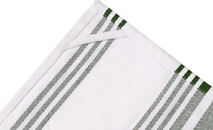 Urban Villa Kitchen Towels 100% Cotton Dish Towels for Kitchen (Set of 6)20”x30” Dish Cloths Highly Absorbent Kitchen Linen Set with Hanging Loop Perfect for Drying Dishes Cleaning Towels-Green White