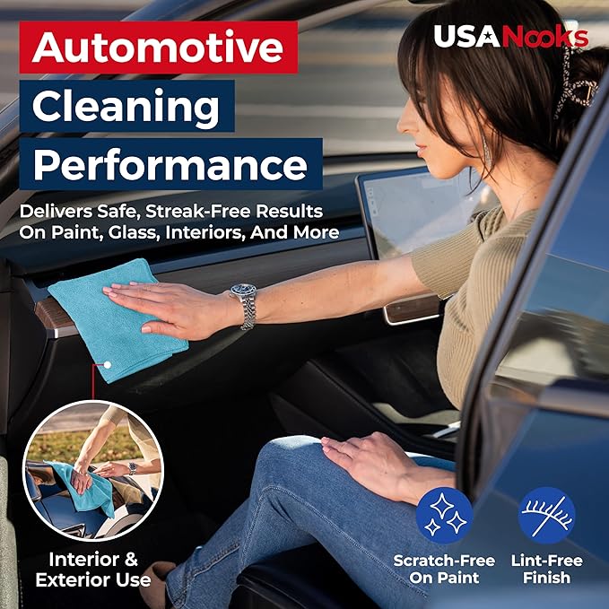 USANOOKS Microfiber Cleaning Cloth - Turq - 24Pcs (12.5x12.5 inch) High Performance - 1200 Washes, Ultra Absorbent Car Towel Traps Grime & Liquid for Streak-Free Mirror Shine - car Washing Cloth