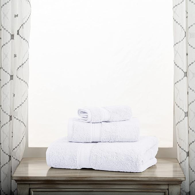 SUPERIOR Egyptian Cotton Pile 3 Piece Towel Set, Includes 1 Bath, 1 Hand, 1 Face Towel/Washcloth, Ultra Soft Luxury Towels, Thick Plush Essentials, Guest Bath, Spa, Hotel Bathroom, White