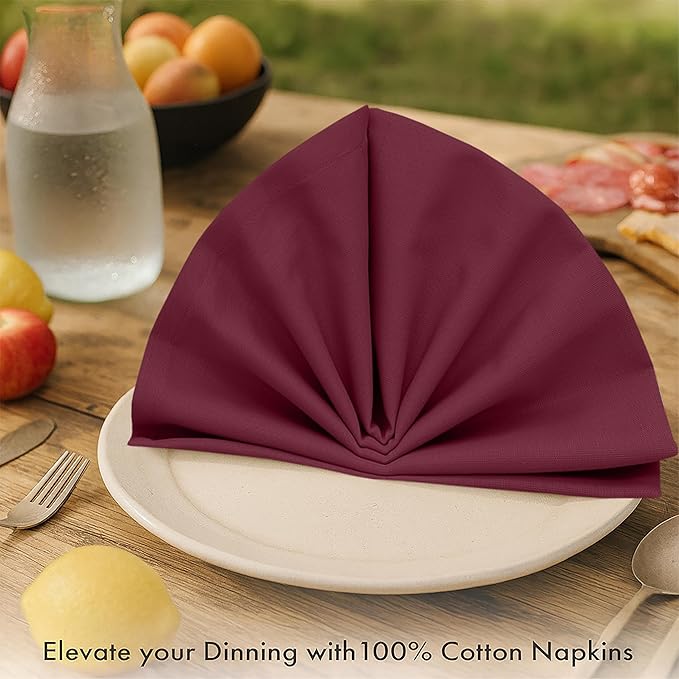 Ruvanti Cloth Napkins Set of 12, 100% Cotton High GSM 18x18 Inches Soft, Washable, Highly Durable & Absorbent, Perfect for Parties, Christmas, Thanksgiving Dinners – Burgundy