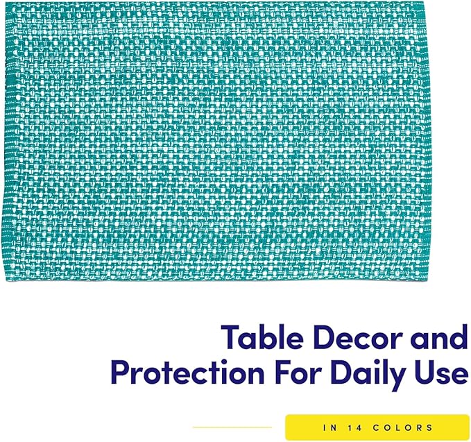Sweet Home Collection 100% Cotton Placemats for Dining Room Rectangle Two Tone Woven Fabric 13" x 19" Soft Durable Table Mat Set, Set of 4, Turquoise