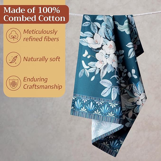 Maison d' Hermine Kitchen Towel 100% Combed Cotton Premium Easter Dishtowel (20 Inch by 27.50 Inch) Kitchen Towels for Dining, Home, Wedding, Buffet, Peacock Utopia - Deep Sea (Set of 3)