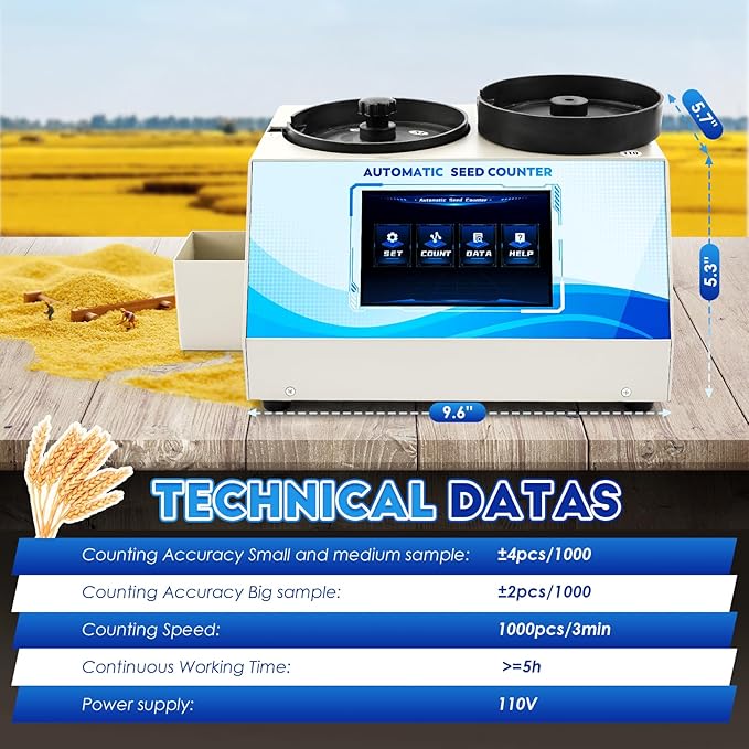 CGOLDENWALL 3Plate Automatic Multi-functions Touchscreen Seeds Counter Machine With Data Storage, Adjustable Speed/Brightness, High Precision Counting for Various Shapes Cereals Seeds Grain