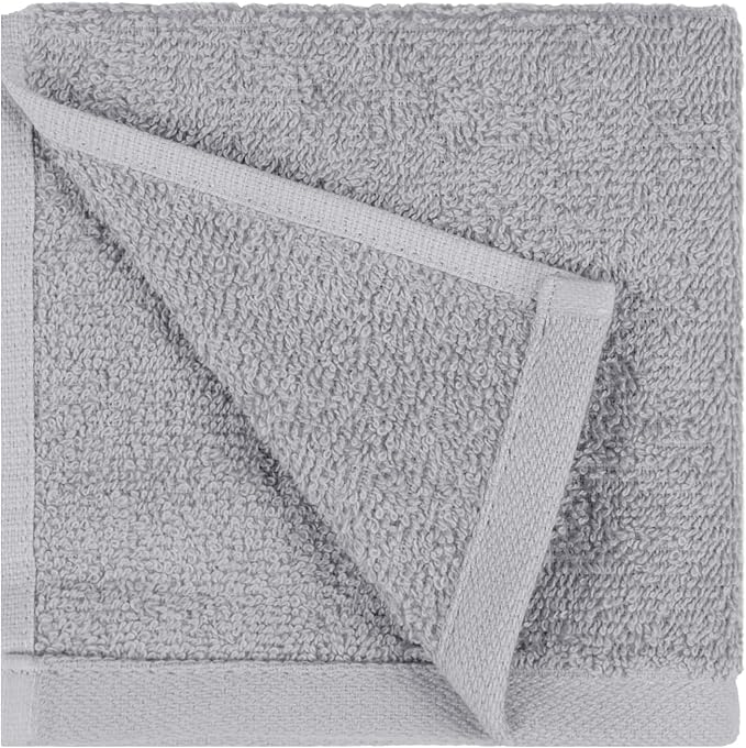 Amazon Basics Fast Drying Cotton Washcloths for Bathroom, Machine Washable, Extra Absorbent, 12 x 12 in, Gray, (Pack of 144)