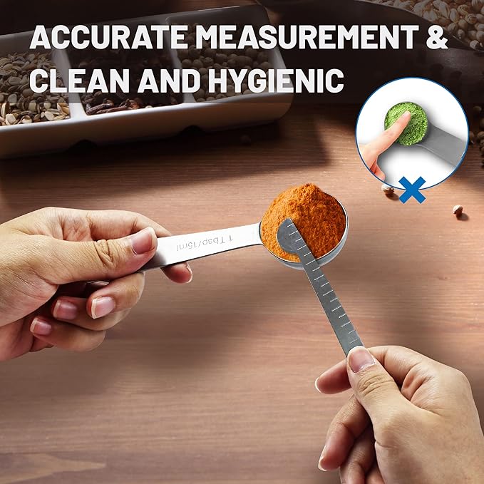 8PCS Measuring Spoons, Premium Heavy Duty Stainless Steel Measuring Spoons Cups Set, Small Tablespoon with Metric and US Measurements, Set of 8 for Measuring Dry and Liquid Ingredients