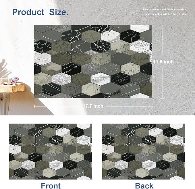 Batmerry Hexagonal Tiles Placemats, Gray and White Hexagons Washable Linen Table Mats for Kitchen Table Double Insulation Decor Dining Set Indoor Outdoor 12X18 in Set of 4