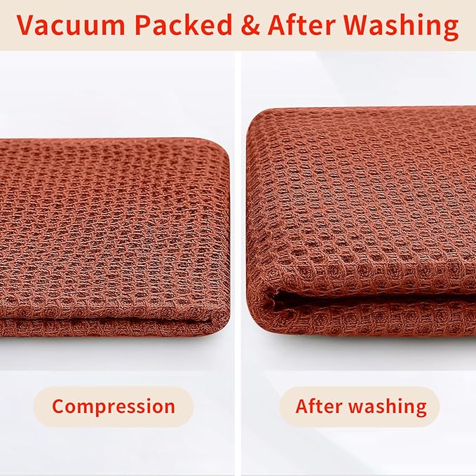 Homaxy 100% Cotton Waffle Weave Kitchen Dish Towels, Ultra Soft Absorbent Quick Drying Cleaning Towel, 20x28 Inches, 4-Pack, Rust