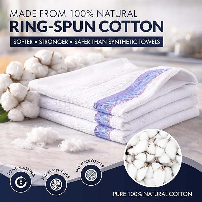 Harringdons 100% Cotton Kitchen Dish Towels for Multipurpose Use - Lint-Resistant, Washable Cotton Dish Towels, Ultra Absorbent, Kitchen Towels with Hanging Loops - Blue Shades, 28”x20”, 6 Pack