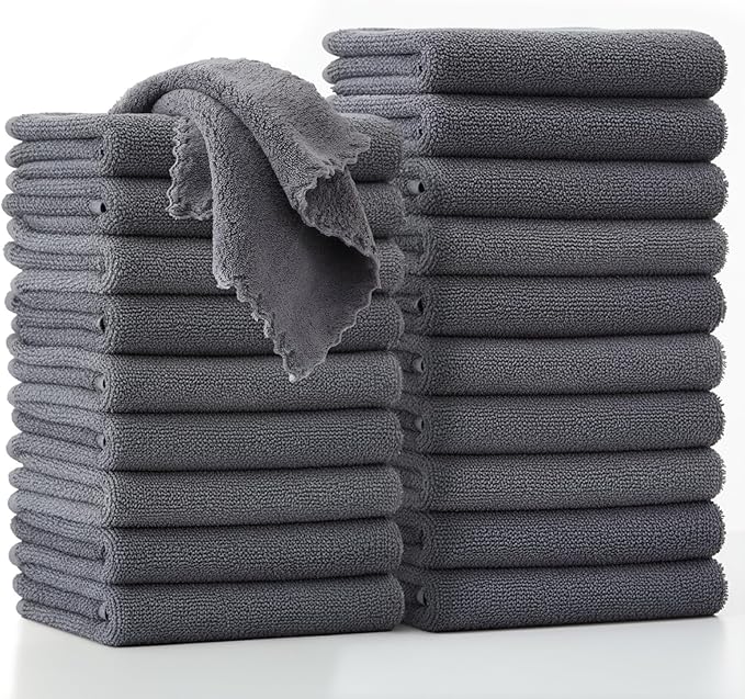 20 Pack Kitchen Towels and Dishcloths Sets, 12 X 12 Inches, Absorbent Dish Towels for Kitchen, Microfiber Cleaning Cloth, Dish Cloths for Washing Dishes (Dark Gray)