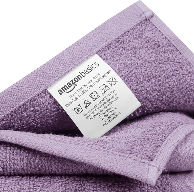 Amazon Basics washcloth for Bathroom, 100% Cotton Extra Absorbent, Fast Drying - Salon Towels, Petal Pink, Lavender, White, 12 x 12 in (Pack of 144)
