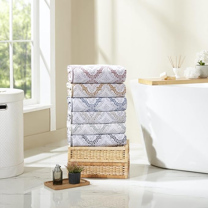 Modern Threads Capri 6-Piece Reversible Yarn Dyed Jacquard Towel Set - Bath Towels, Hand Towels, & Washcloths - Super Absorbent & Quick Dry - 100% Combed Cotton, Rosewood