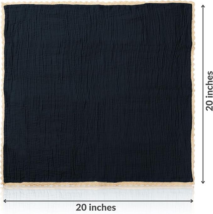 Fingercraft Dinner Cloth Napkin Cotton Muslin Double Gauze 4 Pack with Classic Lace for Everyday Use, Wedding, Party, Christmas, Easter Napkins Cloth are Pre Shrunk and Good Absorbency Black
