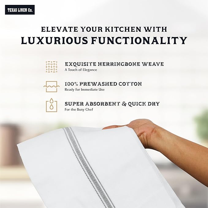 TEXAS LINEN CO. Cotton Kitchen Towels 6 Pack - 15 x 25 Inches - Highly Absorbent Dish Towels for Kitchen Drying, Soft Durable Reusable Quick Dry Tea, Kitchen and Dish Cloths Set - Grey Stripe