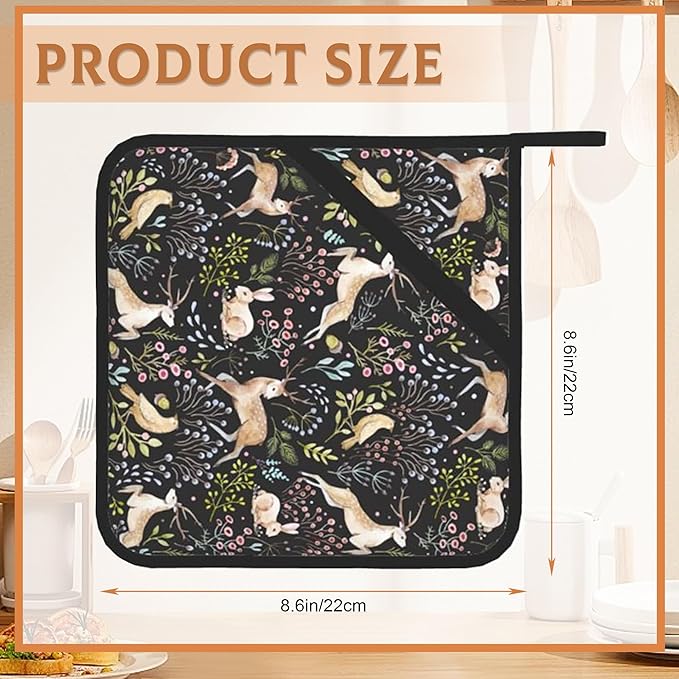 2PCS Forest Deer Pot Holder with Loop,Heat Resistant Oven Pads,Hot Pat for Kitchen Cooking Baking Food