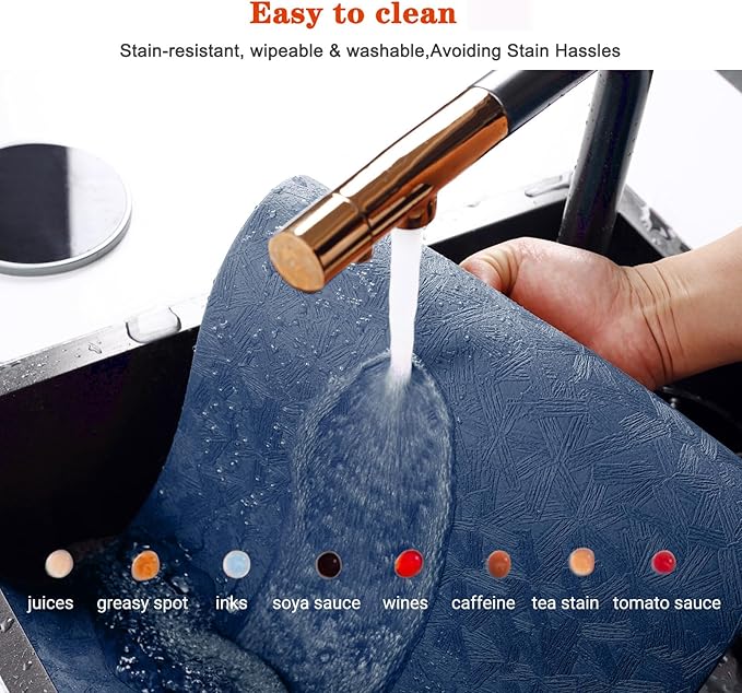 Vinyl Placemats Set of 4 Heat Resistant Easy Clean Non-Slip Place Mats for Dining Table Faux Leather Waterproof Stain Resistant Wipeable Washable PVC Table Mats(4, Blue)