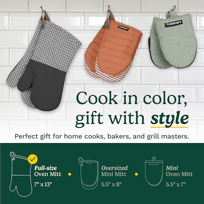 Cuisinart Heritage Kitchen Oven Mitts – Heat-Resistant Kitchen Mitts for Oven with Non-Slip Neoprene Palm, Long Cuff, and Cotton Filling – Durable Oven Gloves for Cooking, Baking, & Grilling