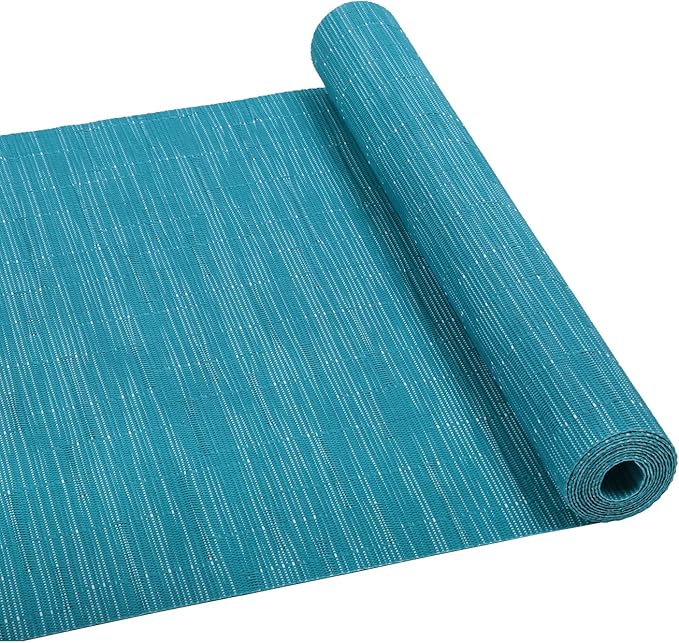 SHACOS Woven Vinyl Table Runner Indoor Outdoor 12x54 inch Kitchen Dining Table Runners Wipe Clean Washable PVC Table Runner, Teal Blue