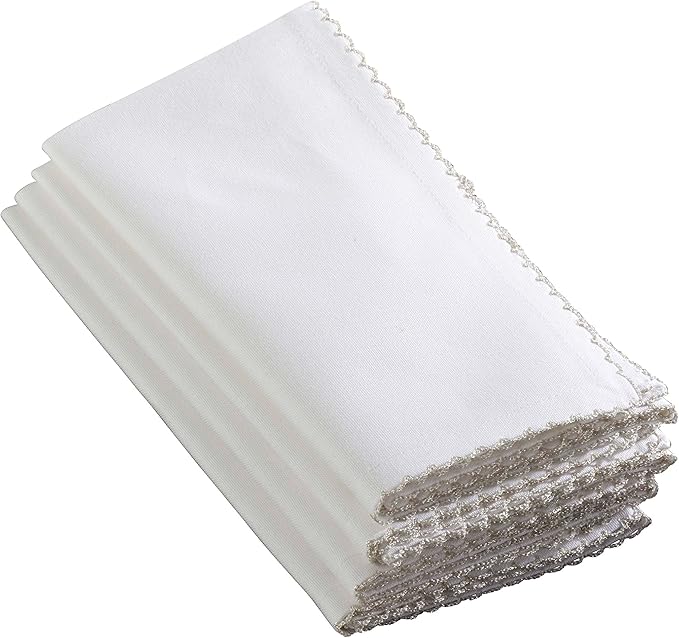 SARO LIFESTYLE 1442 Recotting Collection Whip Stitched Design Dinner Napkins, Silver-Set of 4 Pcs, 20", 4 Pieces