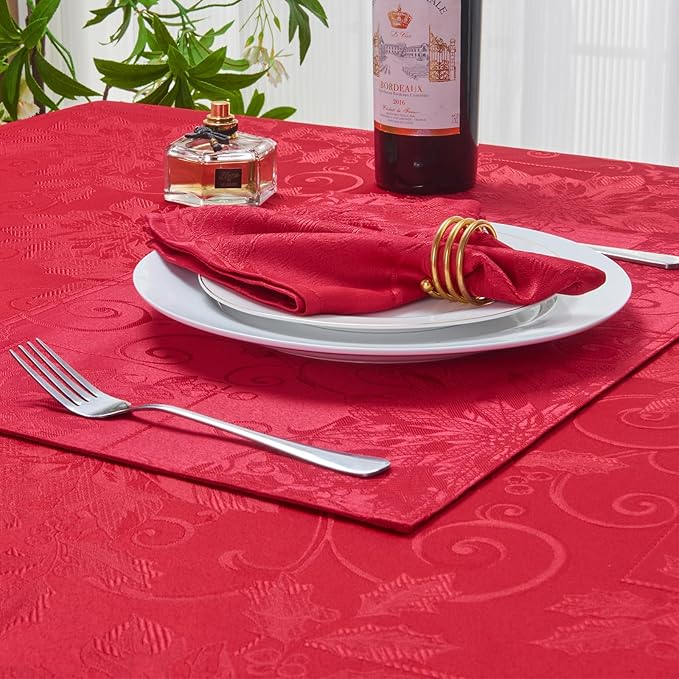 Cloth Napkins Set of 8 – Square Jacquard Floral Flowers Fabric Polyester Washable Reusable for Kitchen Dinner Dining Restaurants Wedding Party Banquet Table(Dark Red/17x17 Inch)