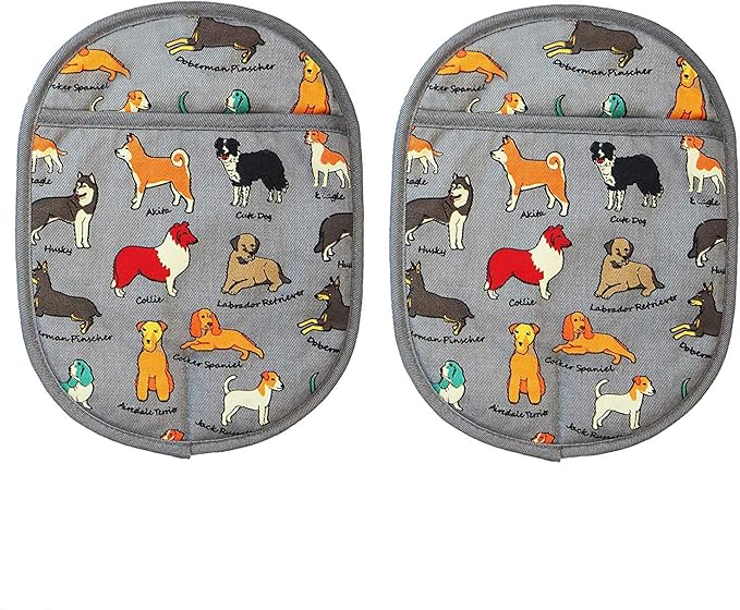 Pot Holders Set of 2 with Transparent Clear Silicone Shell and Nice Dog Printing Cotton Lining, Heat Resistant to 500 F Kitchen Oven Gloves Pot Holder for Cooking (Dog Flower, Potholders)