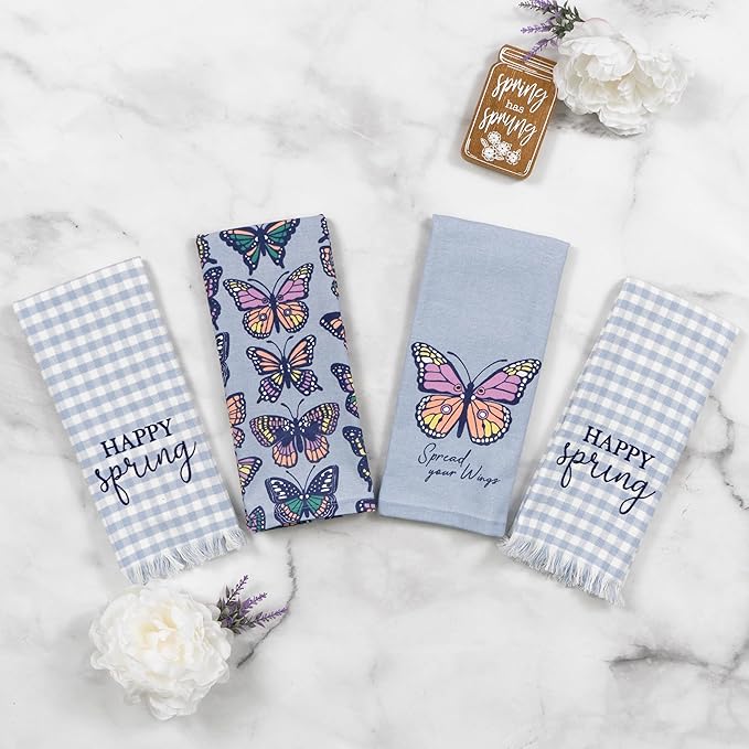 Ritz 100% Cotton Kitchen Towels, Butterfly Spring – 16"x26" – Absorbent Dish Towels for Drying & Cleaning – Soft & Durable (Set of 4)