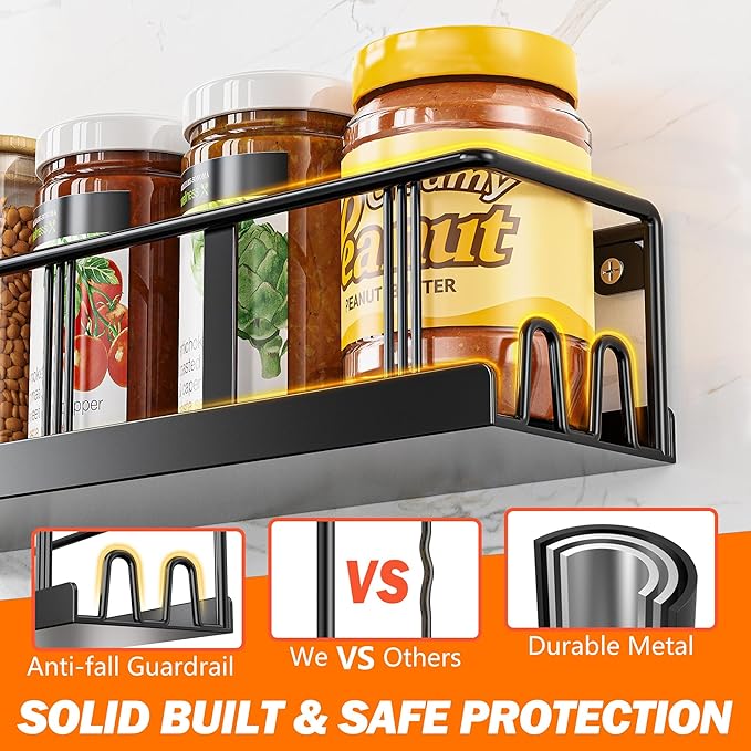 Bunoxea Spice Rack Wall Mounted 3 Pack, Space-Saving Spice Organizer for Spice Jars and Seasonings,Screw or Adhesive Hanging Spice Rack Organizer for Your Kitchen Cabinet,or Pantry Door
