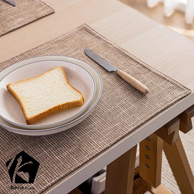 Kevin Textile Set of 4 Placemats Heat Resistant Dining Table Place Mats Kitchen Table Mats, 13"x19", Natural Linen