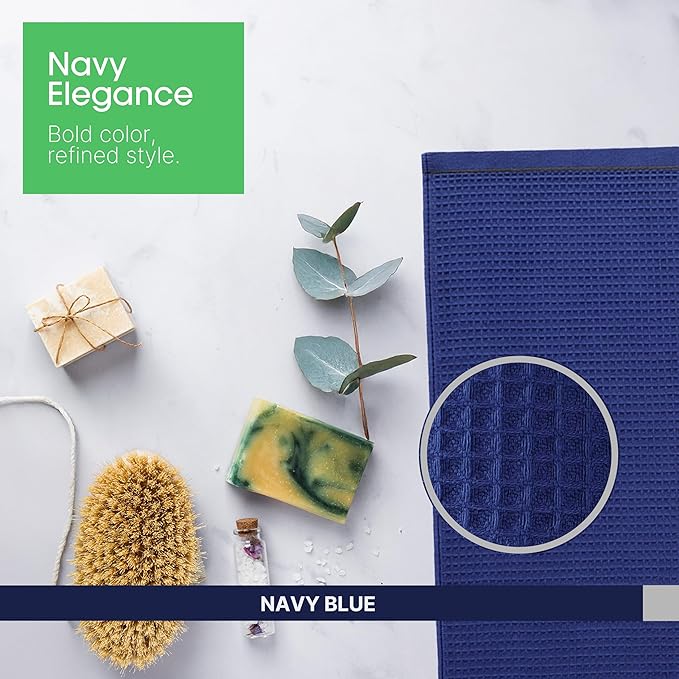5 Pack Hand Towels, Bath Towels, Kitchen Towels and Dishcloths Sets, 30 x 14 Inches, Absorbent Dish Towels for Kitchen, Microfiber Cleaning Cloth, Waffle Kitchen Towels (Navy Blue)