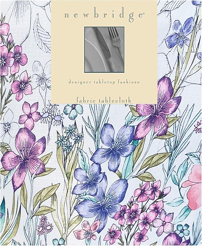 Newbridge Garden Breeze Round Fabric Tablecloth, 70 Inch, Easy Care and Stain Resistant Fabric Table Cloth for Holiday Party Dining, Sweet Pastel Floral