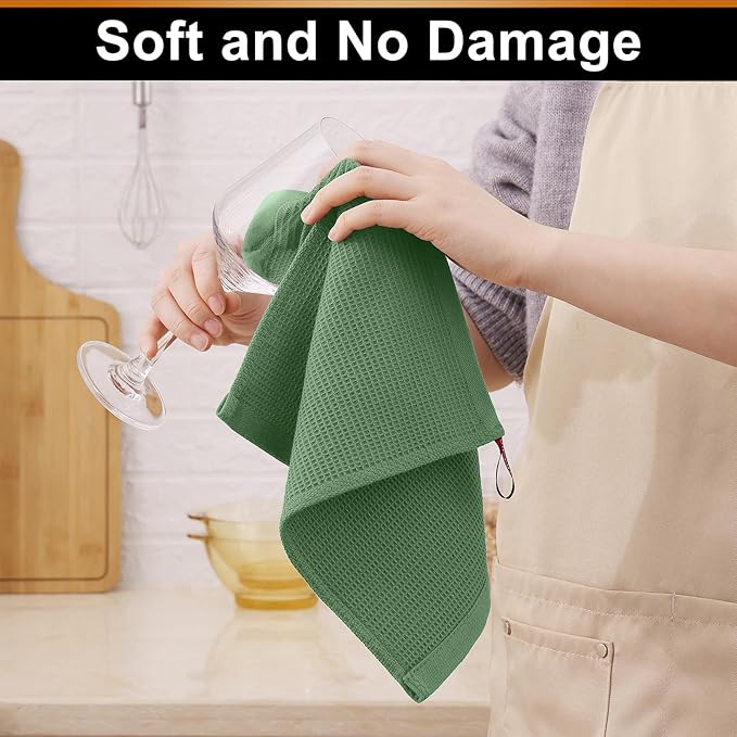 Homaxy 100% Cotton Waffle Weave Dish Cloths - 6 Pack Soft and Absorbent Dish Towels - 12 x 12 Inches Quick Dry Dish Rags - Grass Green