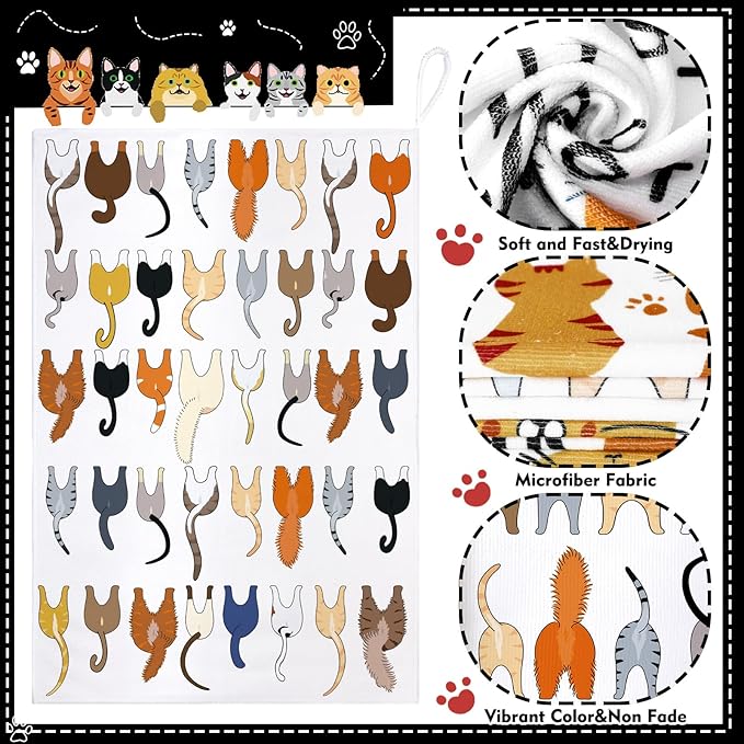 TecUnite 6 Pcs Cat Kitchen Towels Set Funny Cat Tea Towels Cute Dish Towel Decorative Hand Towel Cats Lover Gifts for Cleaning Drying Wiping Tasks Cats Owners Women Mom Housewarming Gifts Decor