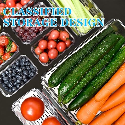 POMEAT 10 Pack Fridge Organizer, Stackable Refrigerator Organizer Bins with Lids, Produce Fruit Storage Containers for Storage Clear for Food, Drinks, Vegetable Storage