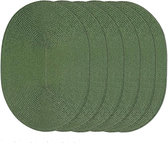 AHHFSMEI Placemats Set of 6 for Dining Table Washable Woven Non-Slip 18x12 inches Placemat Heat-Resistant Durable Table Mats for Dining Table Easy to Clean (Oval Green, 6)