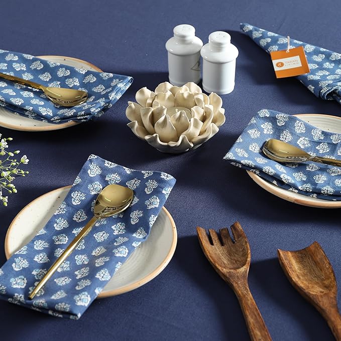Taran Living Cloth Napkins Set of 12, Printed Floral Blue Fall Dinner Napkins, Soft Washable Table Napkins for HaloweenThanksgiving Christmas Parties Holiday Farhouse Décor, 18x 18