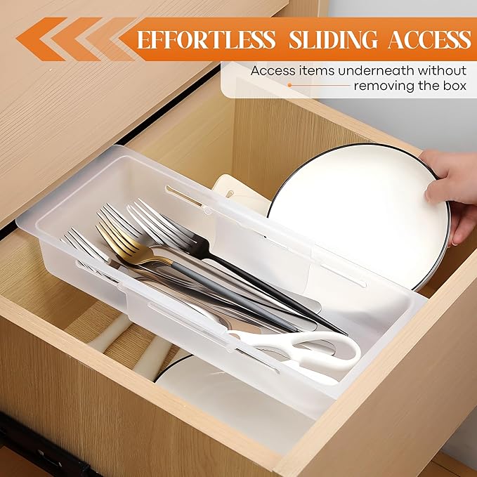 1 Pack Deep Drawer Organizer Bins, Adjustable Sliding Drawer Organizer Bin Expandable Tray for Kitchen Utensils, BBQ Tools, Towels, Durable Plastic Sliding for Easy Storage (12.4" to 18”)