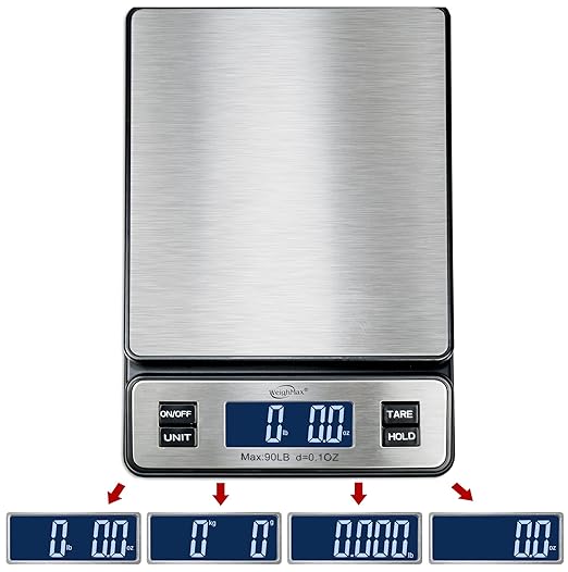 Weighmax W-2809 90 LB X 0.1 OZ Durable Stainless Steel Digital Postal Scale, Shipping Scale With AC adapter, 1 Pack