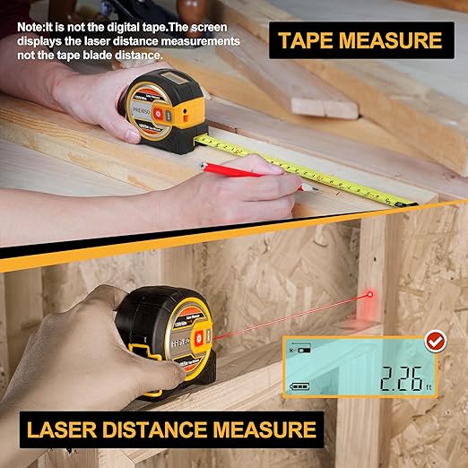 PREXISO 2-in-1 Laser Tape Measure - NOT Digital - 135Ft Laser Measurement Tool & 16Ft Measuring Tape with Auto Lock & Movable Magnetic Hook - Pythagorean, Area, Volume, Ft/Ft+in/in/M Unit-NOT Digital