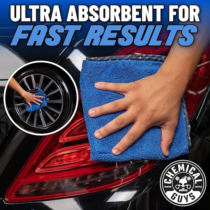Chemical Guys Professional Grade Premium Microfiber Towels for Cars, Blue, 16" x 16", Ultra-Soft and Scratch-Free Car Detailing Cloths for Trucks, Motorcycles, and More - 24 Pack