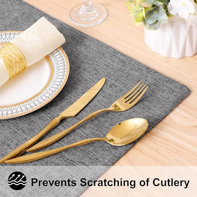 homing Cotton Linen Placemats Set of 4, Cloth Washable Farmhouse Dining Table Mats for Indoors & Outdoors, Easy to Clean, Dark Grey, 13 x 19 Inch