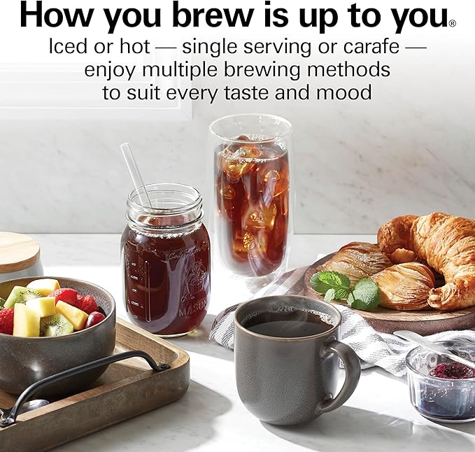 Hamilton Beach FlexBrew Advanced 5-in-1 Programmable 12 Cup Drip and Single Serve Hot & Iced Coffee Maker with Movable 60 oz. Water Reservoir, Use Pod Packs and Grounds, Fast Brewing, Black (49924)