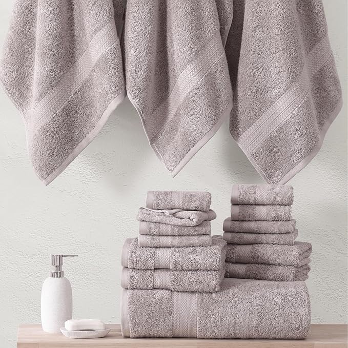 LANE LINEN 100% Ring Spun Cotton Bathroom Towel Set - 6 Piece - Soft, Quick Dry & Highly Absorbent - 2 Bath, 2 Wash cloths, 2 Hand Towels - Ideal for Guests & Perfect for Bathroom decor - Platinum