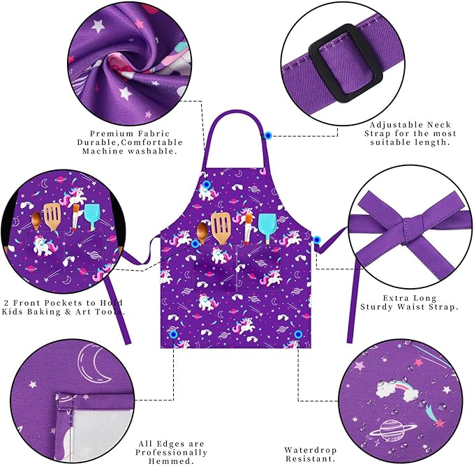 Kids Chef Hat and Apron, Adjustable Kids Aprons with Pocket Girls Boys Kitchen Toddler Aprons for Cooking Baking
