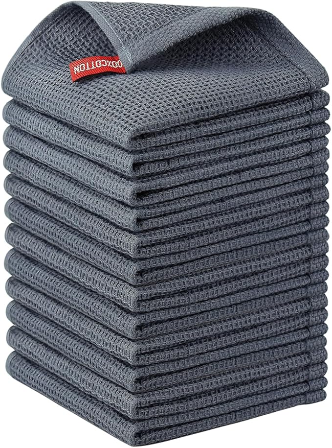 Nialnant 12 Pack Dish Towels,100% Cotton Kitchen Towels,Soft and Absorbent Kitchen Dish Rags, Dish Towels for Washing Dishes-12x12 Inch