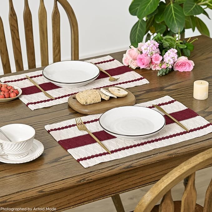 Artoid Mode Red Farmhouse Woven Rustic Placemats Set of 4,12x18 Inch Seasonal Holiday Hollow Table Mats Party Kitchen Dining Decoration